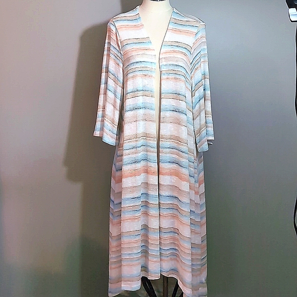 Torrid Hacci pastel striped, hi-low duster length sweater. Sz 2X. - Picture 2 of 6